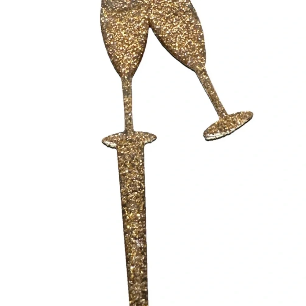Gold Glitter Champagne Glasses Cake cupcake Topper Wedding Engagement Party 50